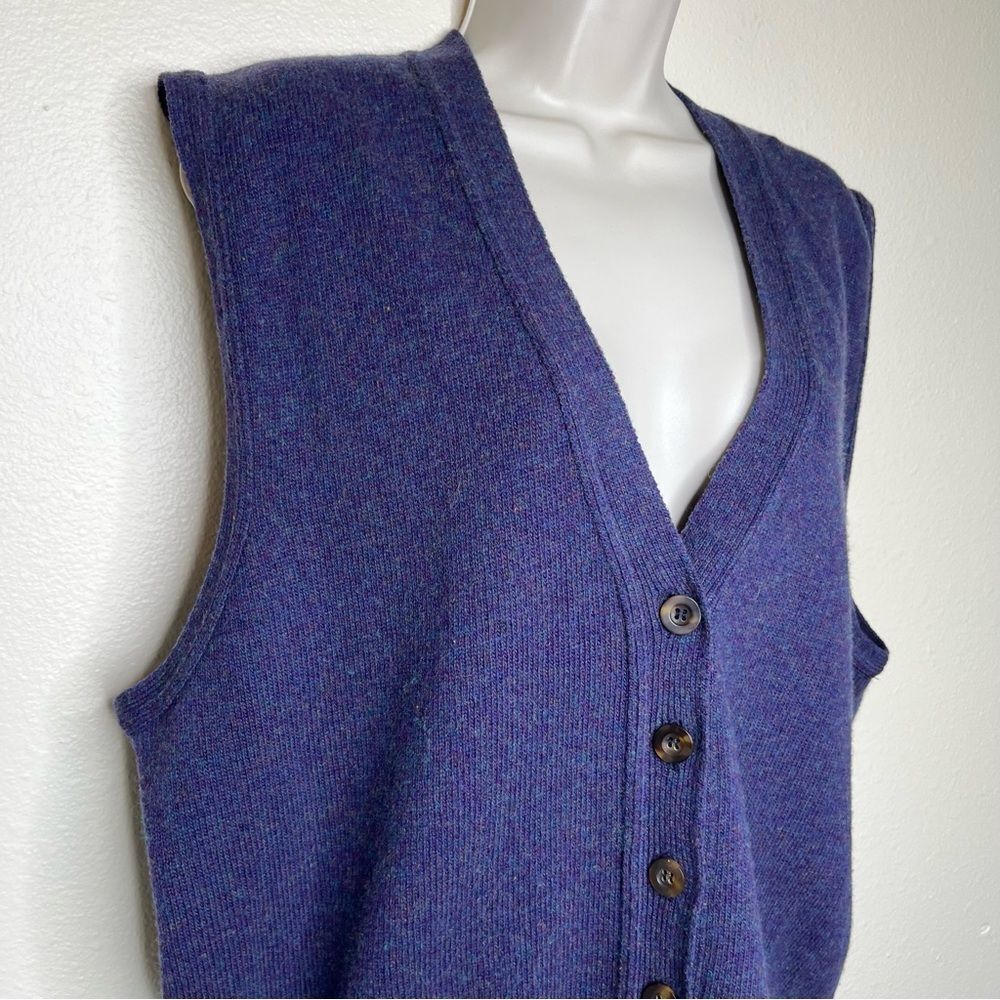 Vintage LizSport Lambswool Button Front Sweater Vest Blue Purple Women Large - Picture 3 of 14